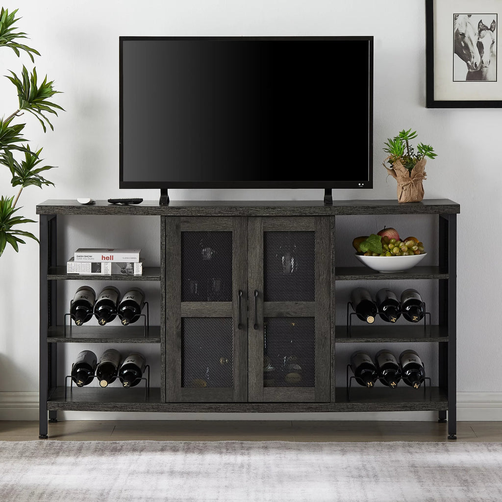 Dark Gray Wood Wine Cabinet with Storage X83837