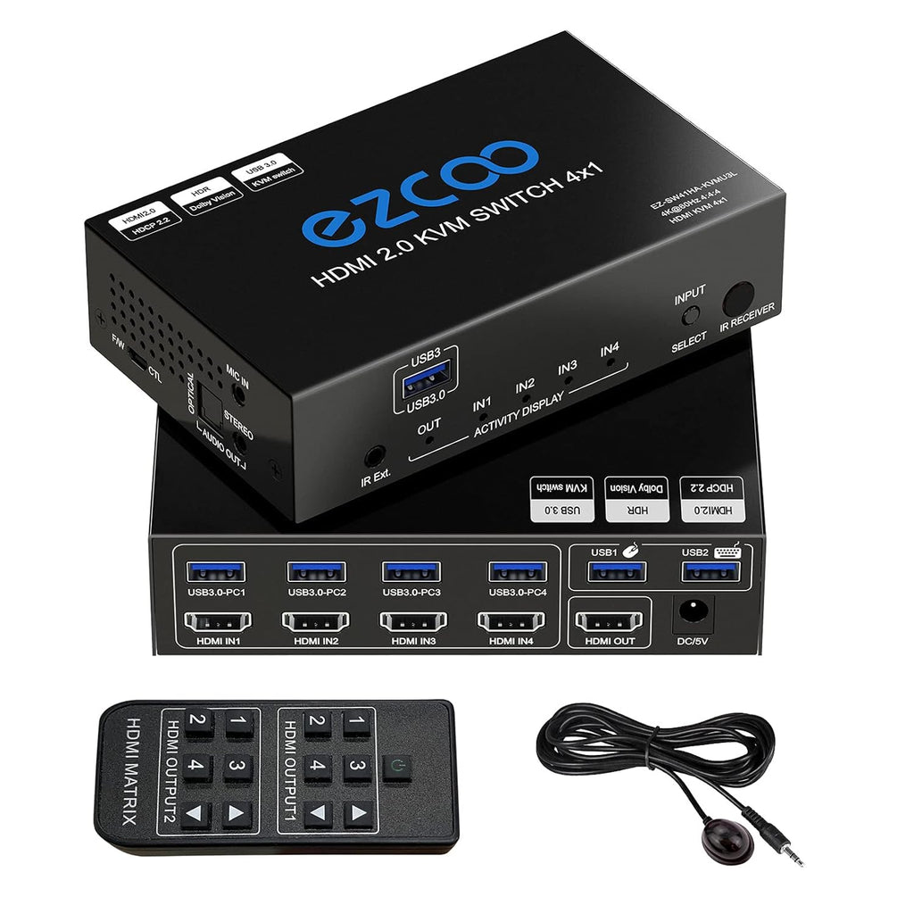 4-Port USB 3.0 KVM Switch HDMI 4K 60Hz with USB Peripheral Hub and IR Remote Q778657