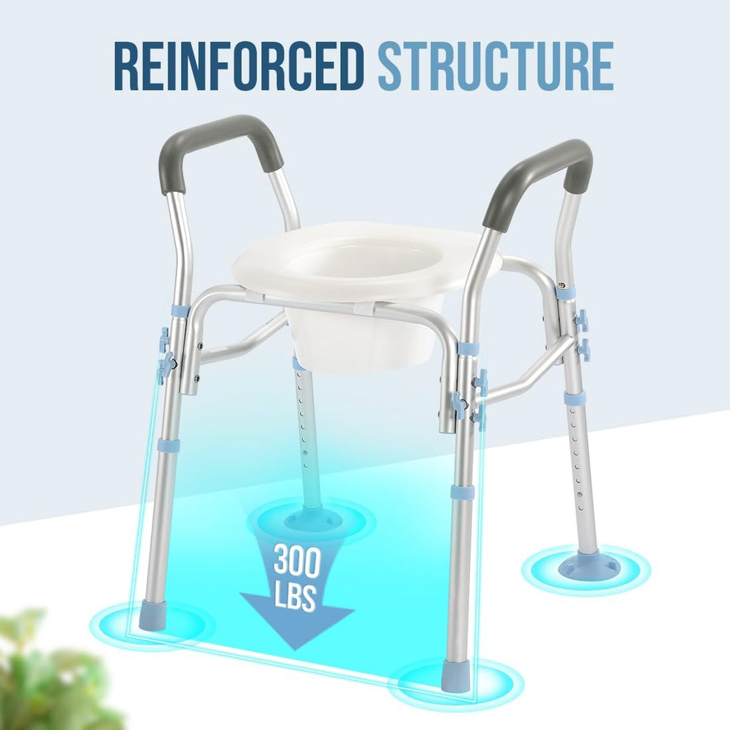 Stand Alone Raised Toilet Seat with Safety Frame, Height Adjustable Legs T4334