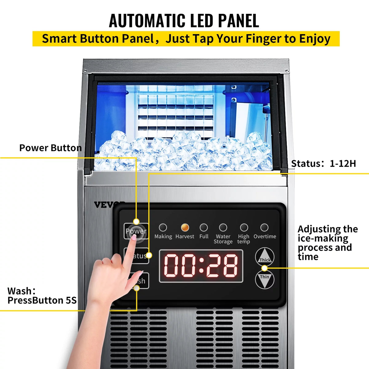 110V Commercial Ice Maker 120-130lbs/24H Stainless Steel K623