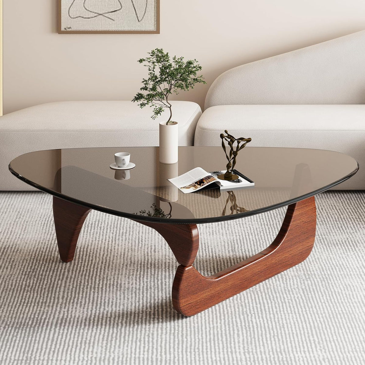Glass Coffee Table with Solid Wood Base and Tempered Glass Top S420