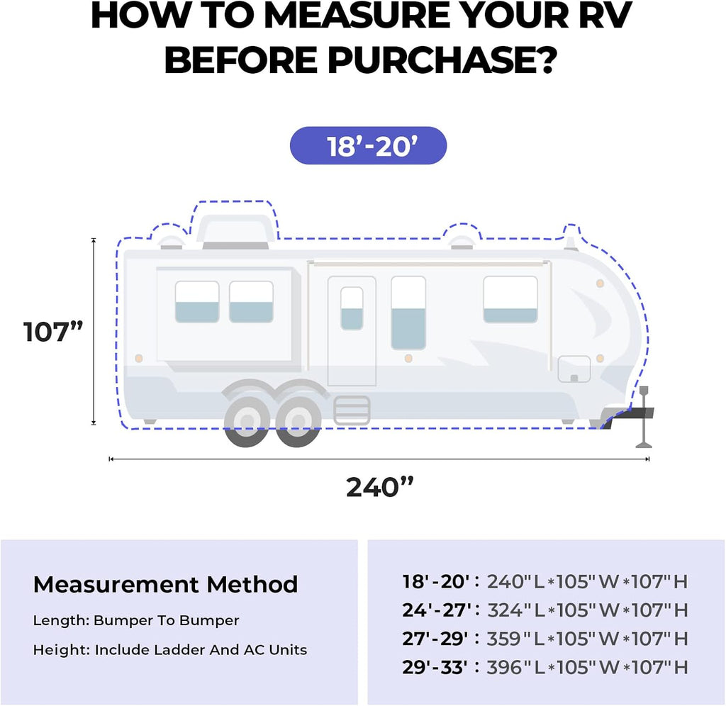Gray Windproof Travel Trailer RV Snow Cover with Jack Cover & Patch Kit E6156