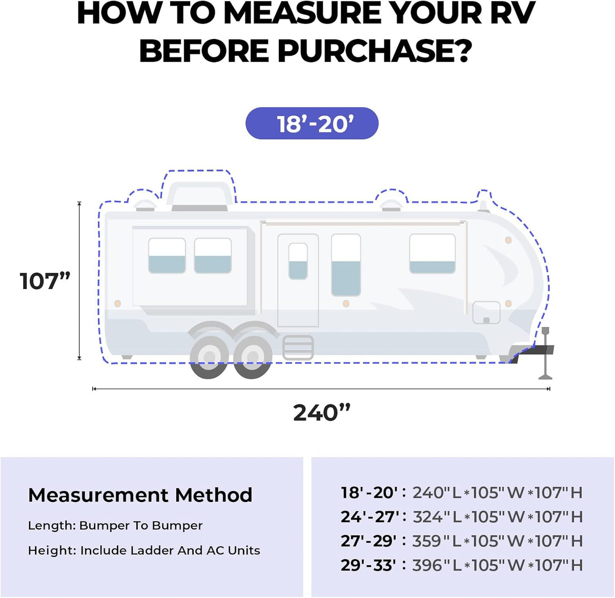 Gray Windproof Travel Trailer RV Snow Cover with Jack Cover & Patch Kit E6156
