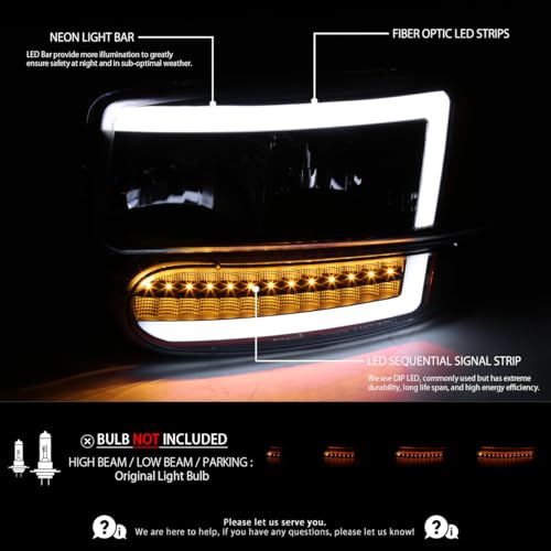 Compatible with 2000-2006 GMC Sierra Denali Black Smoke LED Tube Headlights + Sequential Bumper Lights S98819