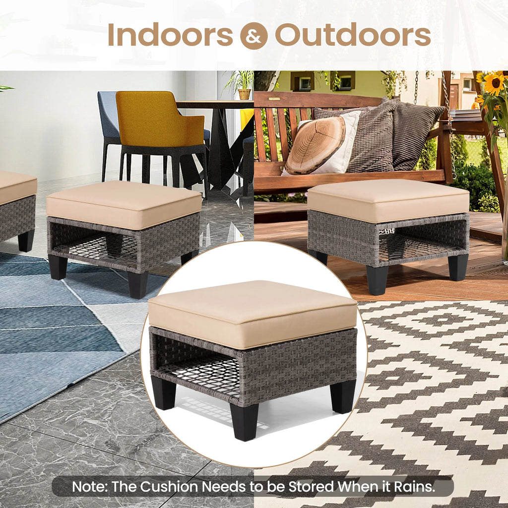 Square Rattan Storage Ottomans Set of 2 with Cushion F3282