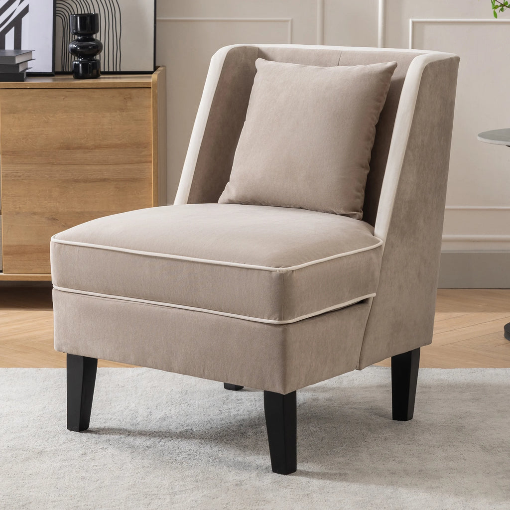 Velvet Upholstered Accent Chair with Cream Piping X89488
