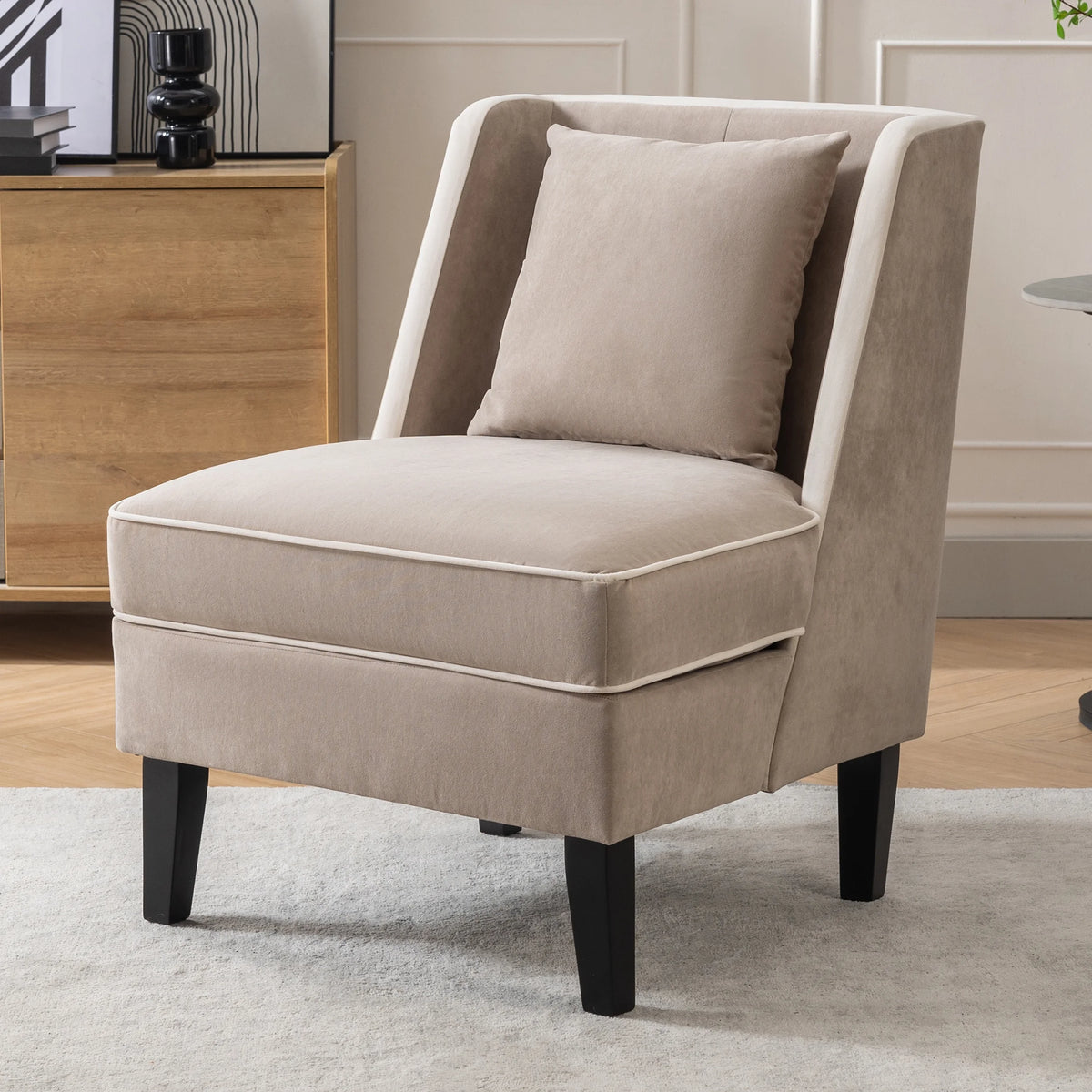 Velvet Upholstered Accent Chair with Cream Piping X89488