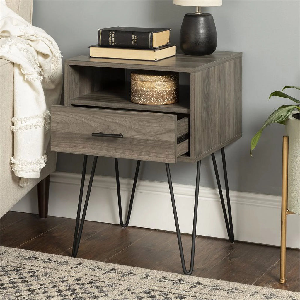 18" Single Drawer Hairpin Leg Nightstand X56119
