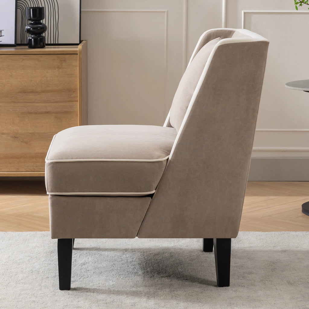 Velvet Upholstered Accent Chair with Cream Piping X89488