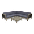 Gray 4 Piece Outdoor Wood and Wicker Sectional Sofa Set H6686