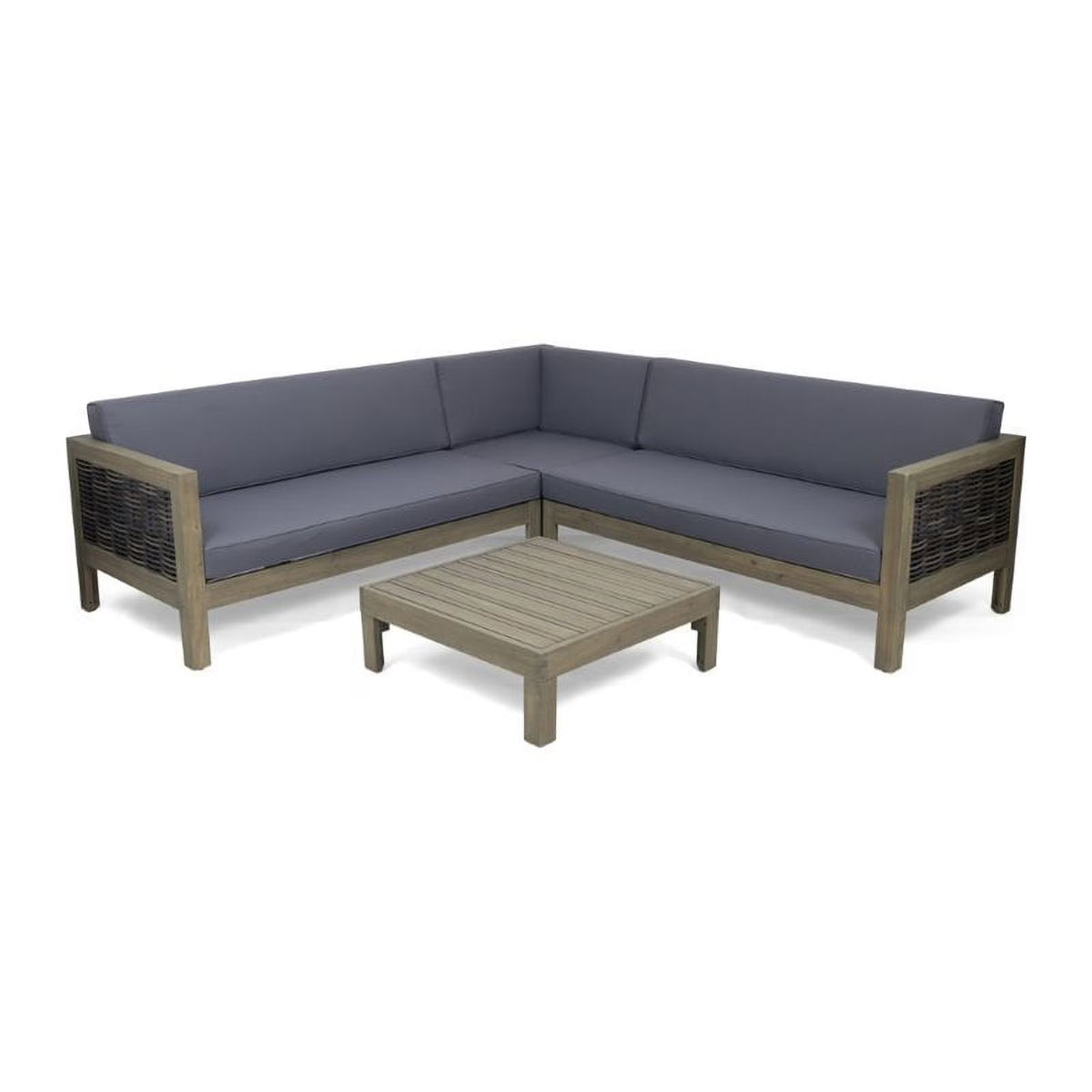 Gray 4 Piece Outdoor Wood and Wicker Sectional Sofa Set H6686