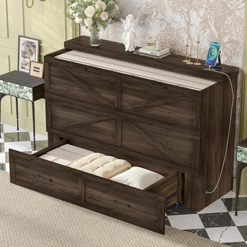 White Queen Murphy Cabinet Bed with Charging Station Z60262