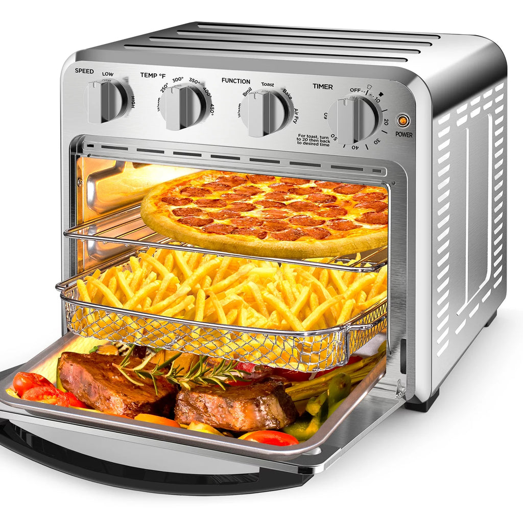 16QT Air Fryer Oven, 4 Slice Toaster Convection Air Fryer, Silver I4767