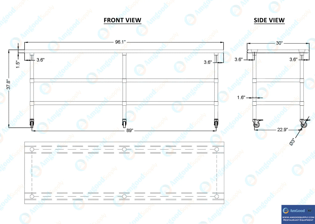 96" x 30" Stainless Steel Work Table with 2 Shelves L40138