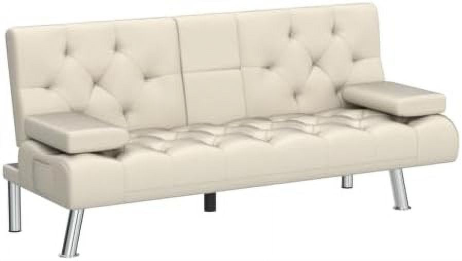 Dark Grey Upholstered Convertible Futon Sofa Bed with Metal Legs I1489