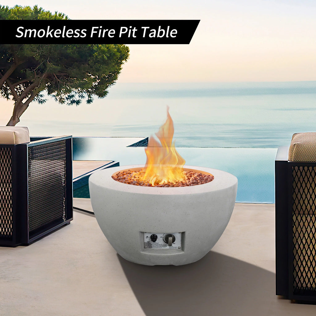 25 Inch Wide Round Concrete and Metal Propane Gas Fire Pit Table X853695