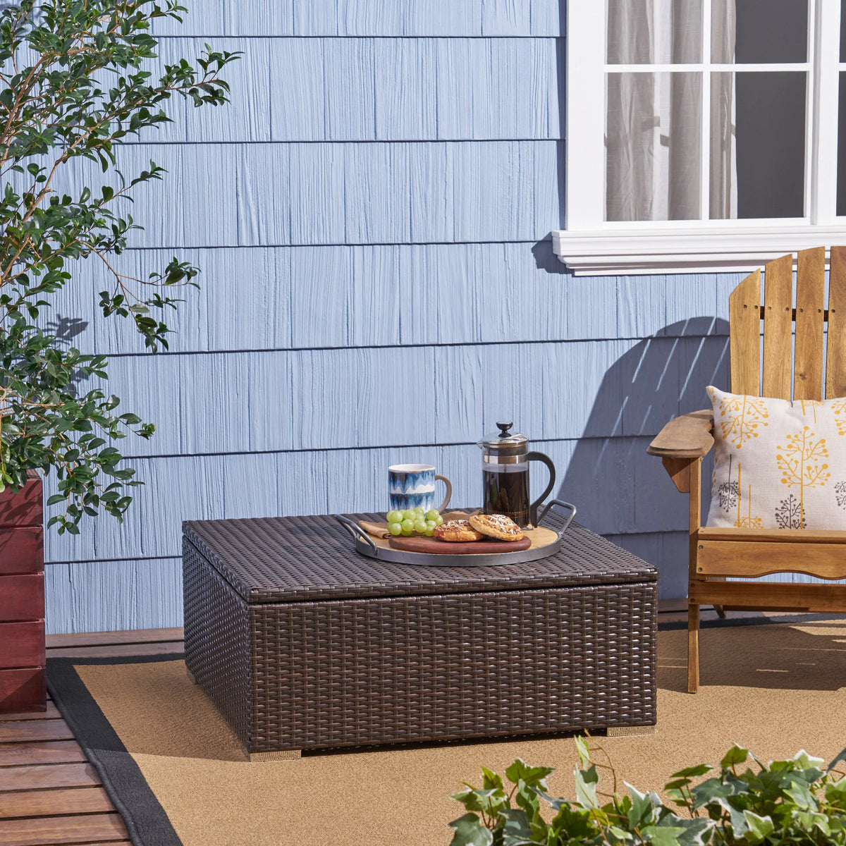 Multibrown Wicker Coffee Table with Storage F96638