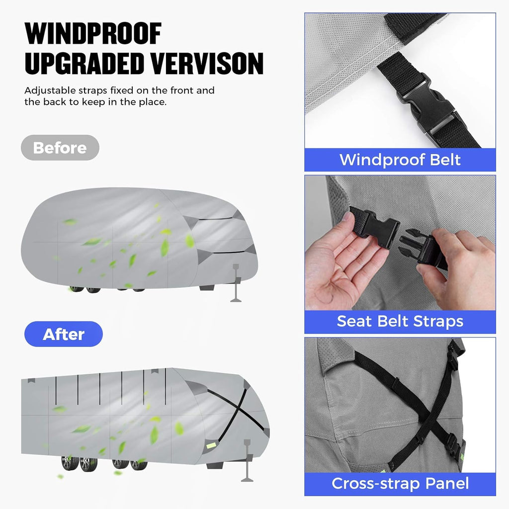 Gray Windproof Travel Trailer RV Snow Cover with Jack Cover & Patch Kit E6156