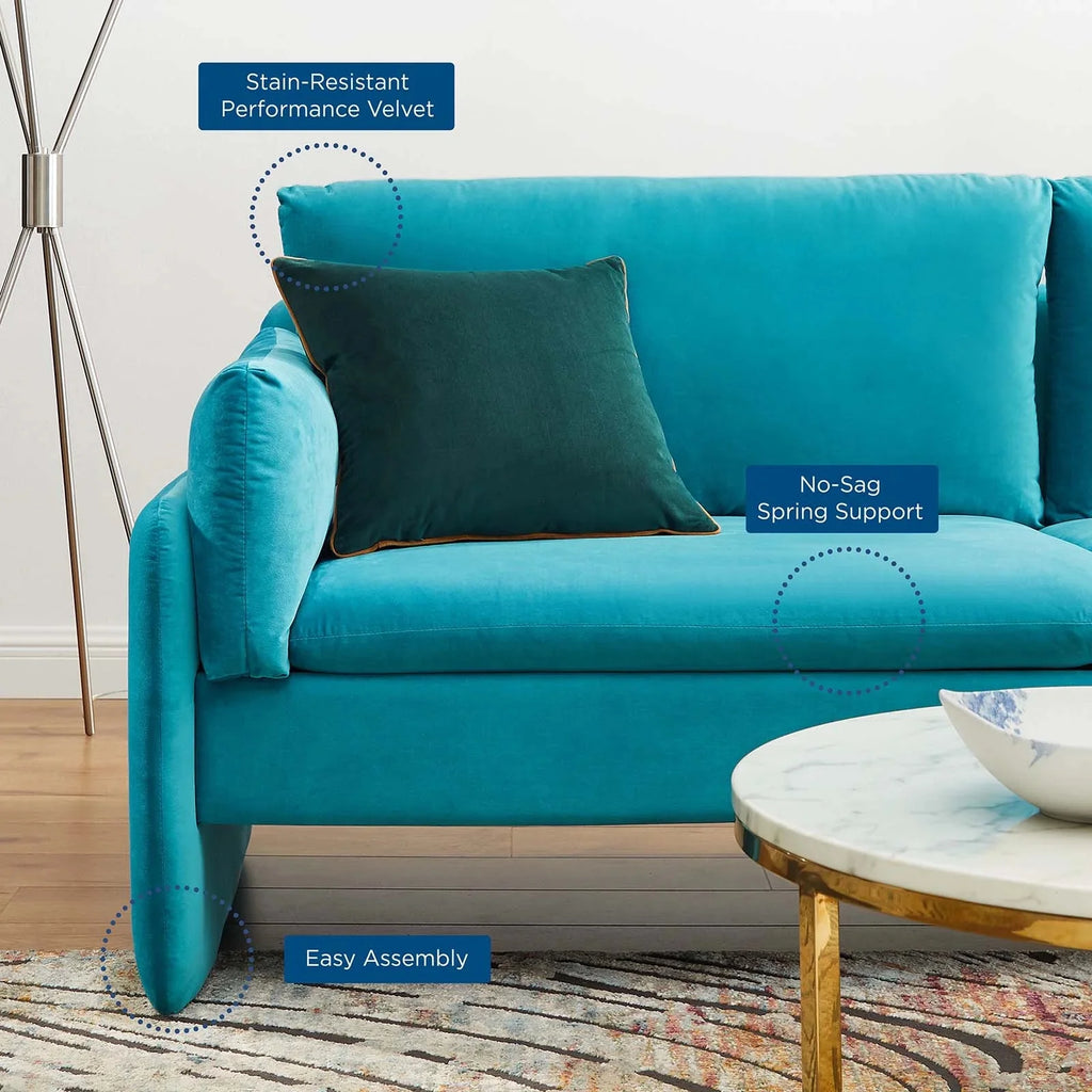Blue Performance Velvet Sofa Y1141