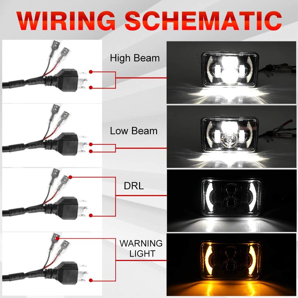 2pcs 4x6 Inch LED Headlights Sealed Beam 80W Amber Halo Rectangular Replacement Pack of 2 C2018