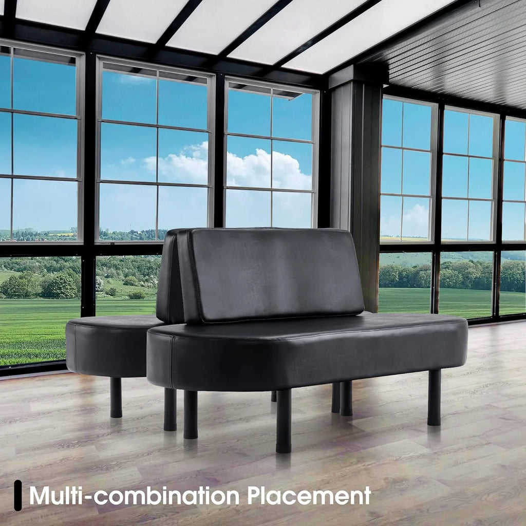 Black Leather Upholstered Bench with Backrest E338