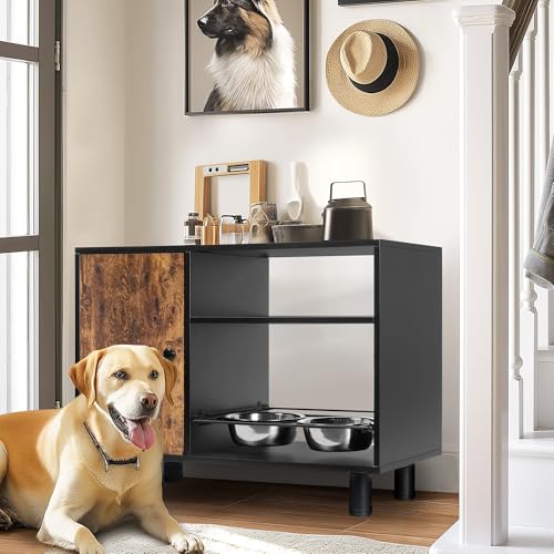 Large Pet Feeder Station with Stainless Steel Double Pull Out Raised Dog Bowls S572153