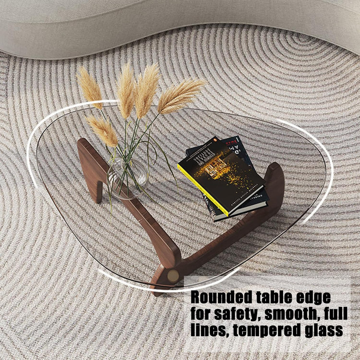 Glass Coffee Table with Solid Wood Base and Tempered Glass Top S420
