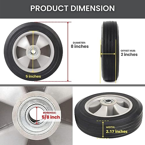 8" x 2" Flat Free Solid Rubber Tire and Wheel with 2" Offset Hub S42637
