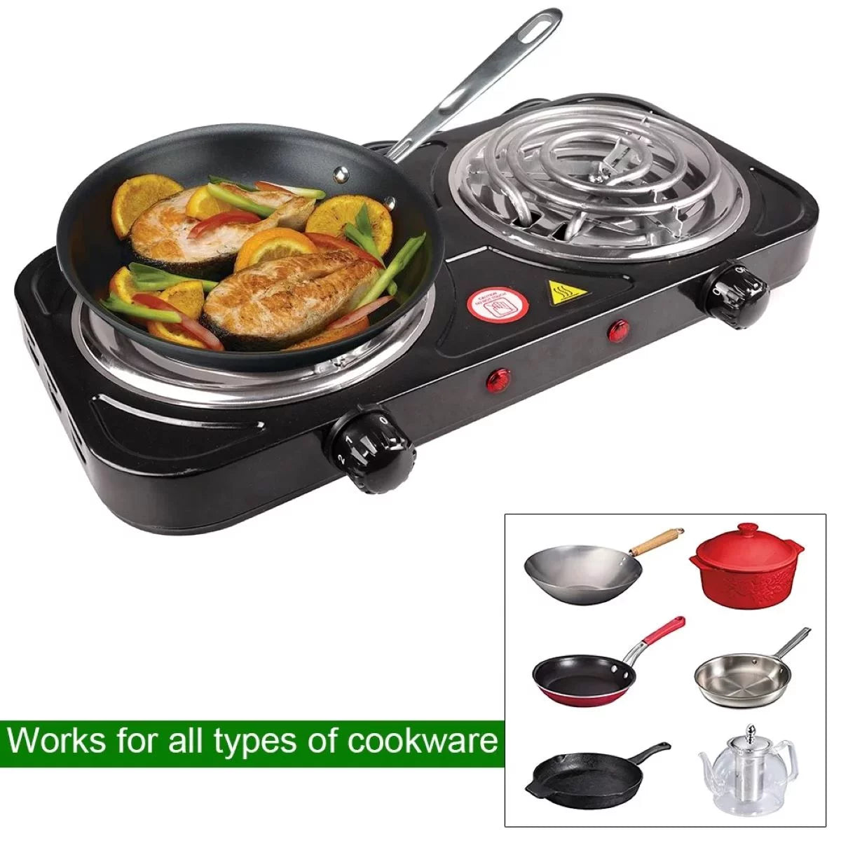 Electric Stove Dual Burner Portable Compact Hot Plate T8879
