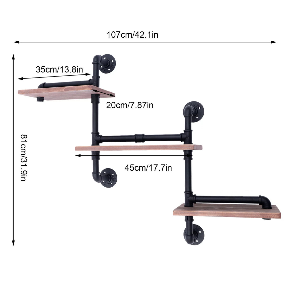 3-Tier Rustic Wooden Floating Shelf S437869