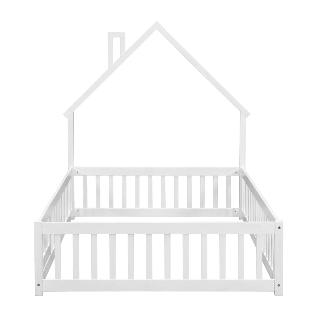 Grey Twin Size Wood Floor Bed with Fence A302211