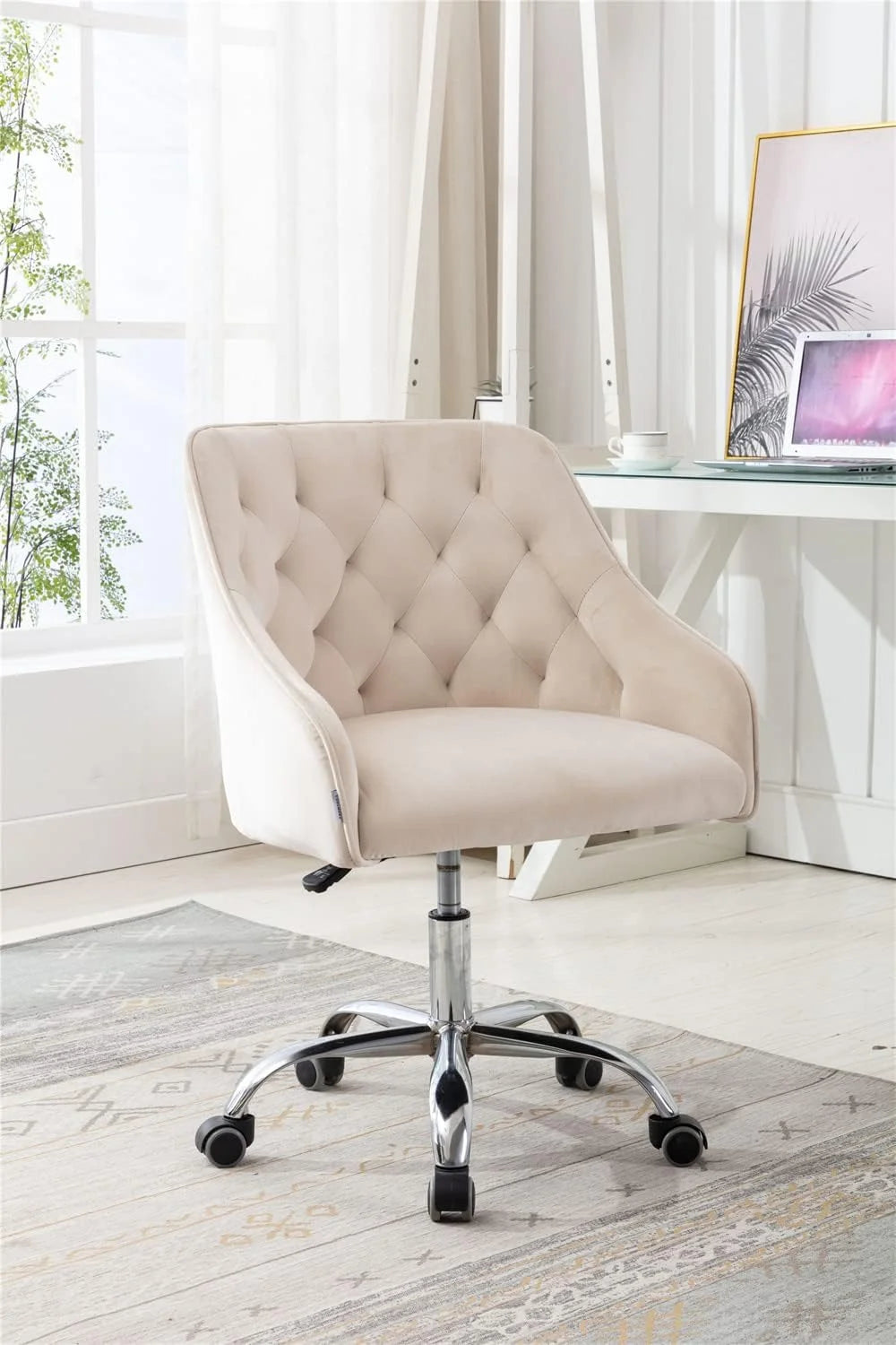 Velvet Upholstered Tufted Swivel Office Chair with Wheels Y381