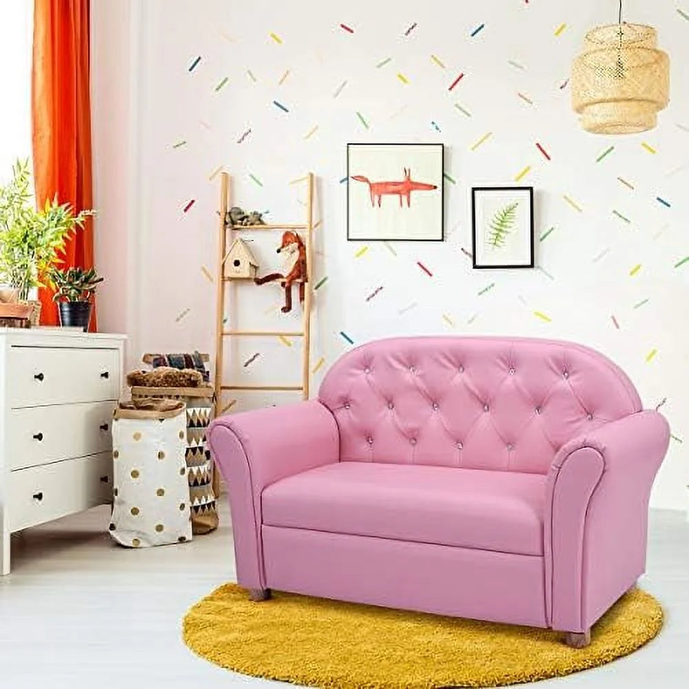 Pink PU Leather Sofa with Wood Construction K623