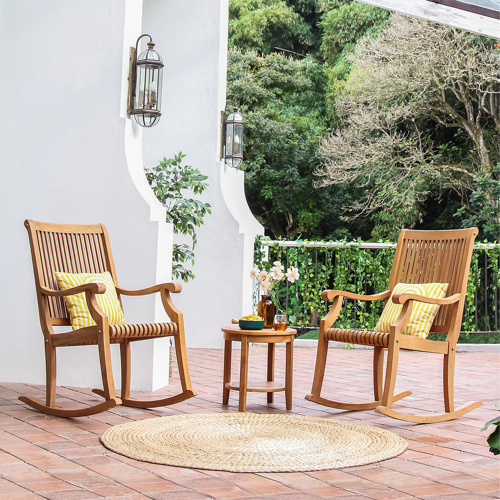 3-piece Teak Outdoor Rocking Chair Chat Set F982
