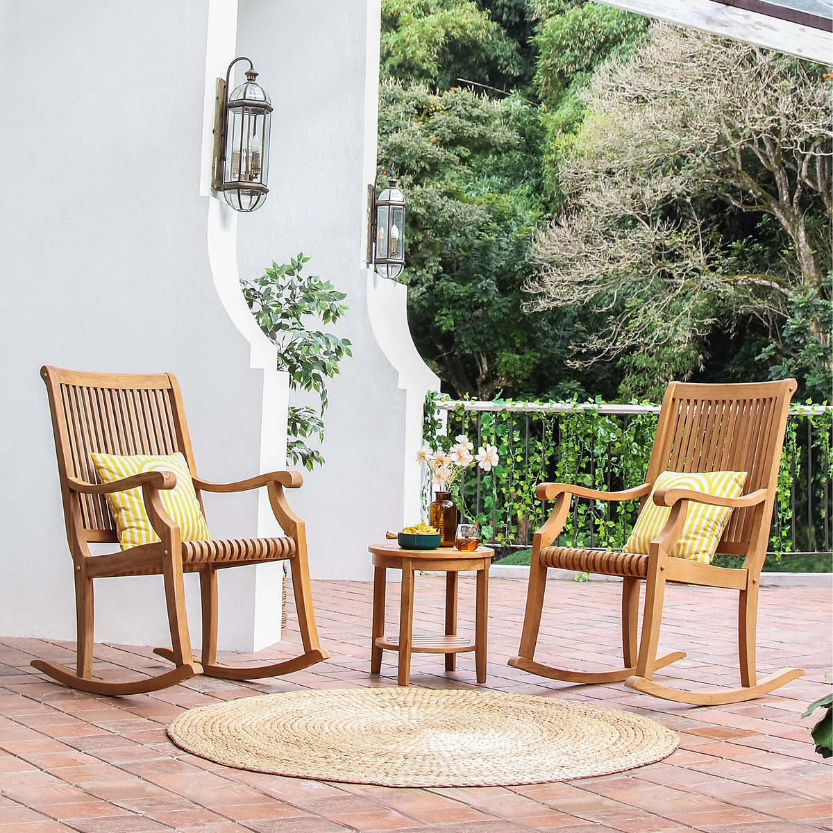 3-piece Teak Outdoor Rocking Chair Chat Set F982