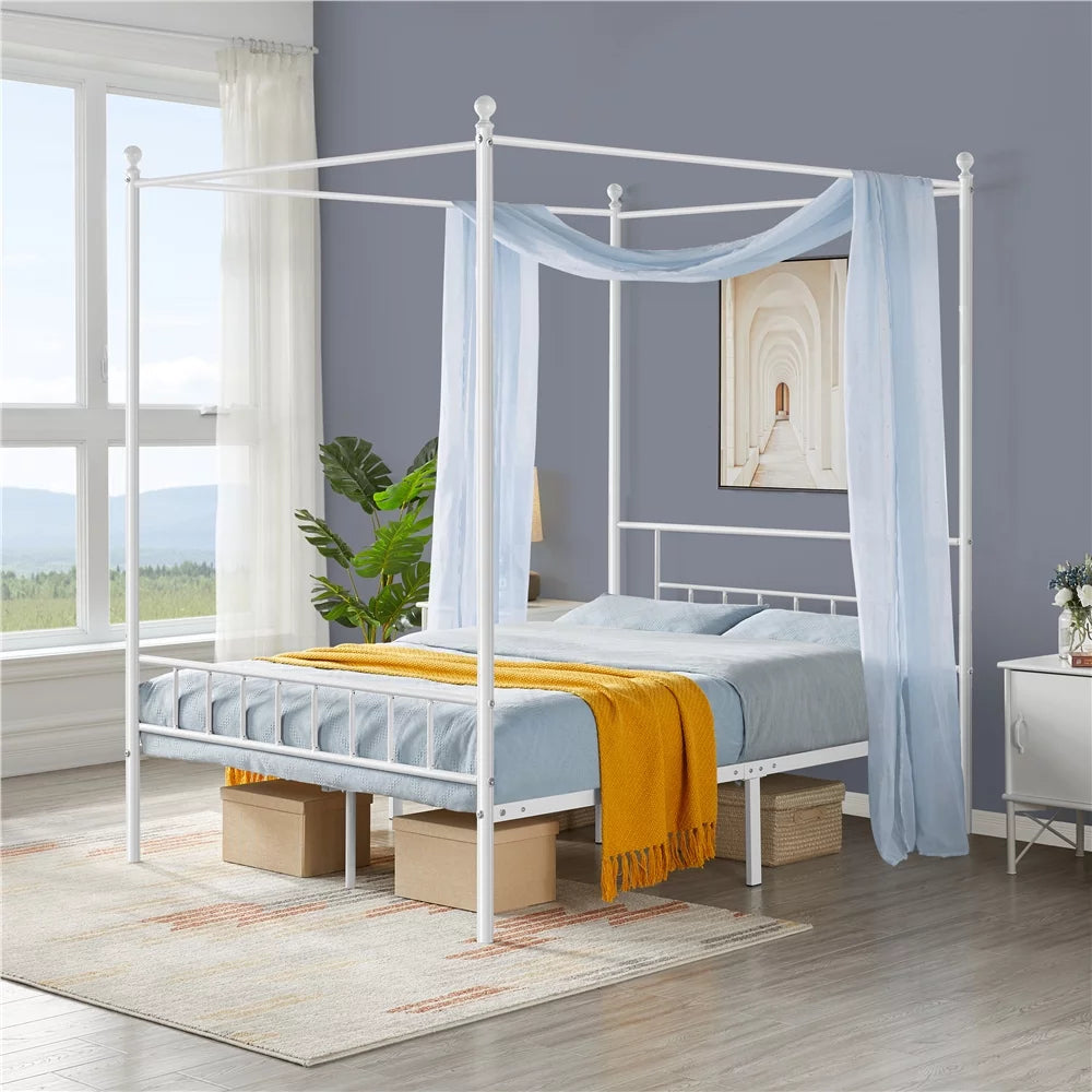 Queen Black Metal Canopy Bed Frame with Headboard & Footboard O134160