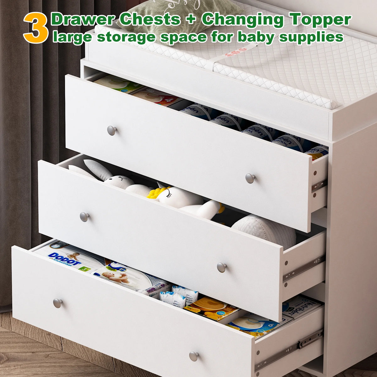White 3 Drawer Changing Table with Removable Pad Q308022