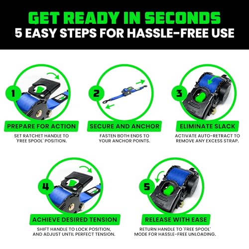 Retractable Ratchet Straps 4-Pack 1 Inch x 10 Feet Black L824589