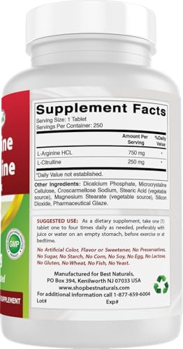 L-Arginine L-Citruline Complex Tablets, 250 Count K9532