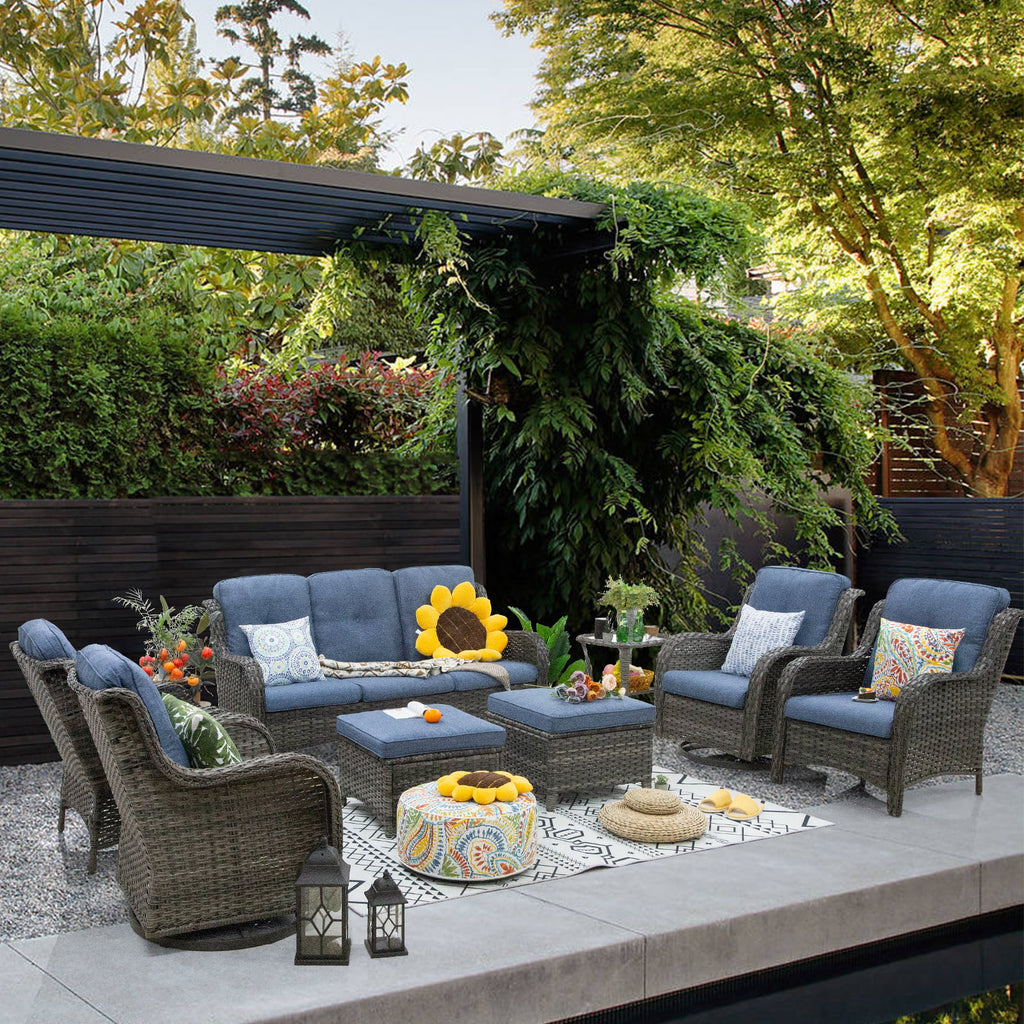 8 Pieces Outdoor Furniture Set with 3-Seat Sofa Swivel Rocking Chairs P4580