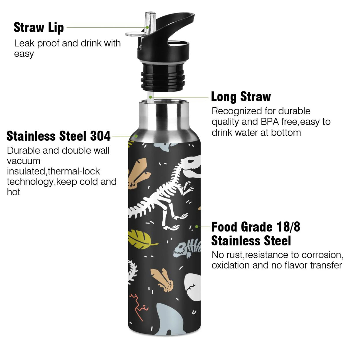Stainless Steel Vacuum Insulated Water Bottle with Straw Lid 20 OZ Z289370