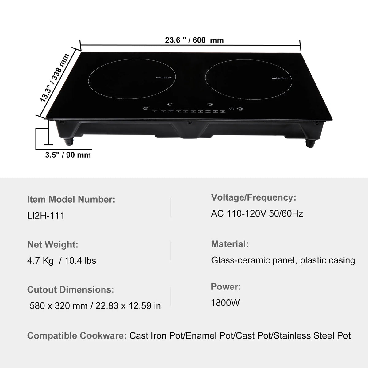 2 Burners Ceramic Glass Electric Cooktop K8768