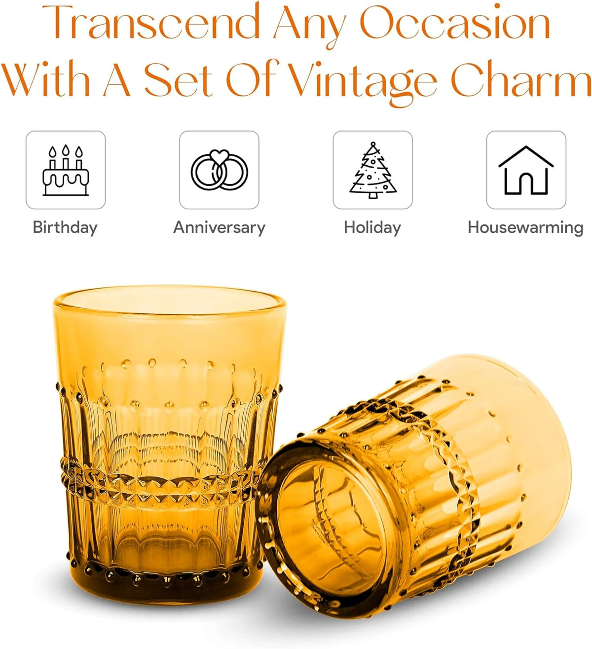 10 Oz Embossed Amber Beaded Whiskey Glasses Set Of 4 Z48653