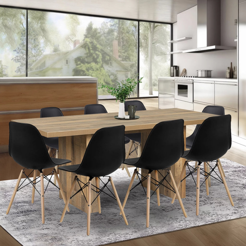 9 Piece Kitchen Table Set with 8 Black Plastic Chairs O1705