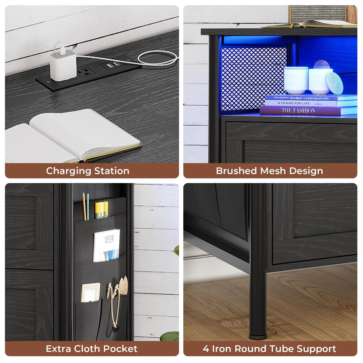 Black 4 Drawer Dresser with Charging Station D3163
