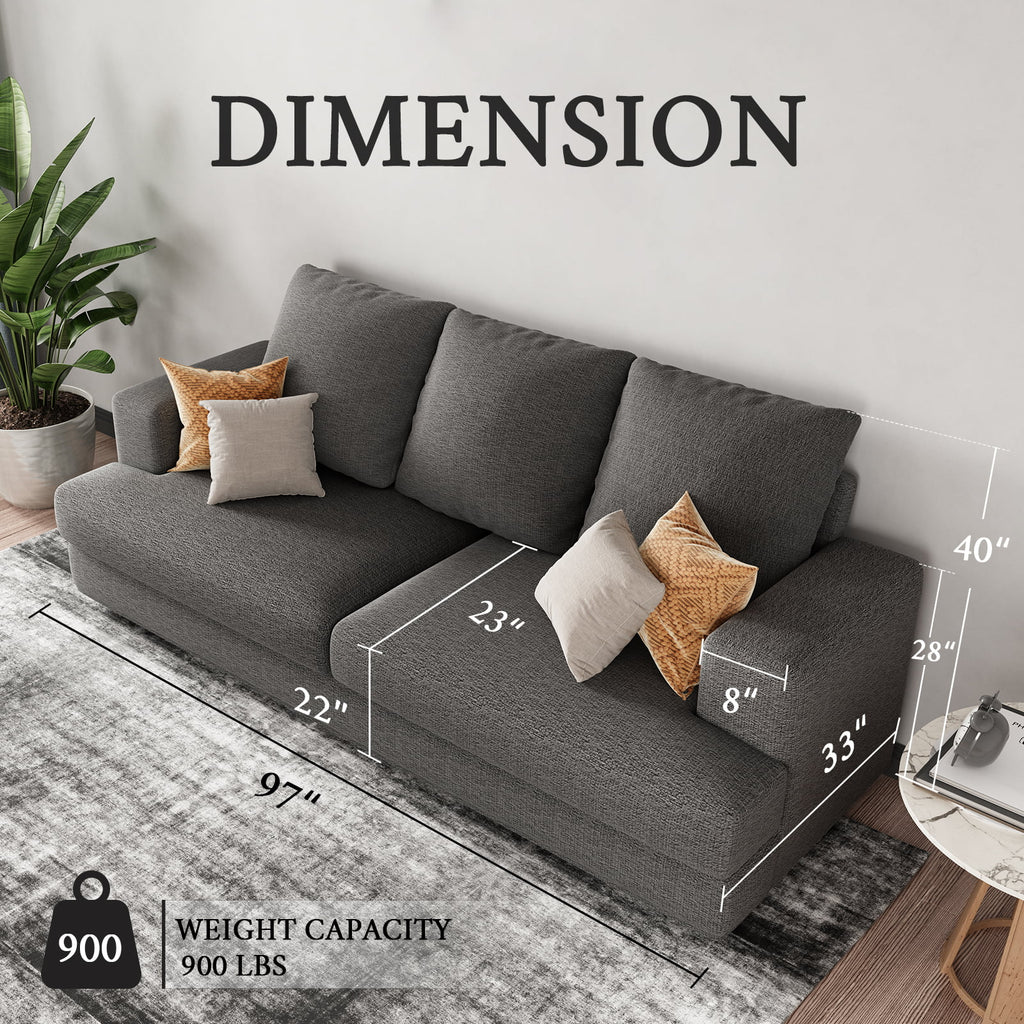 3 Seater Grey Chenille Sofa with Extra Deep Seat Y39005