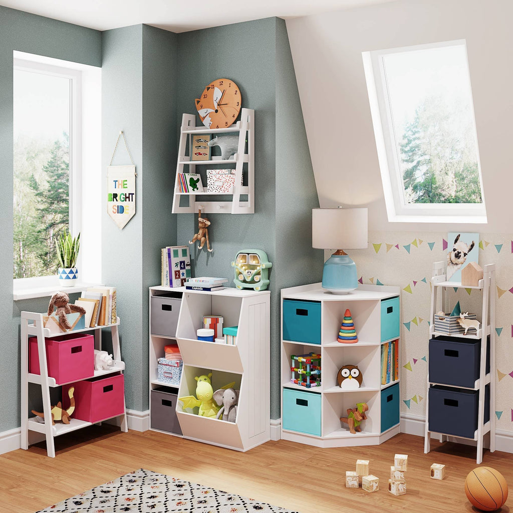 Kids' Floor Cabinet Set with 2 Bins White Hot Pink D3101
