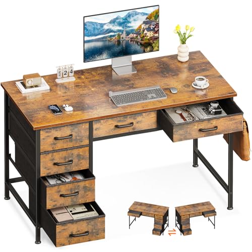 Rustic Brown 40 Inch Computer Desk with 6 Drawers L949