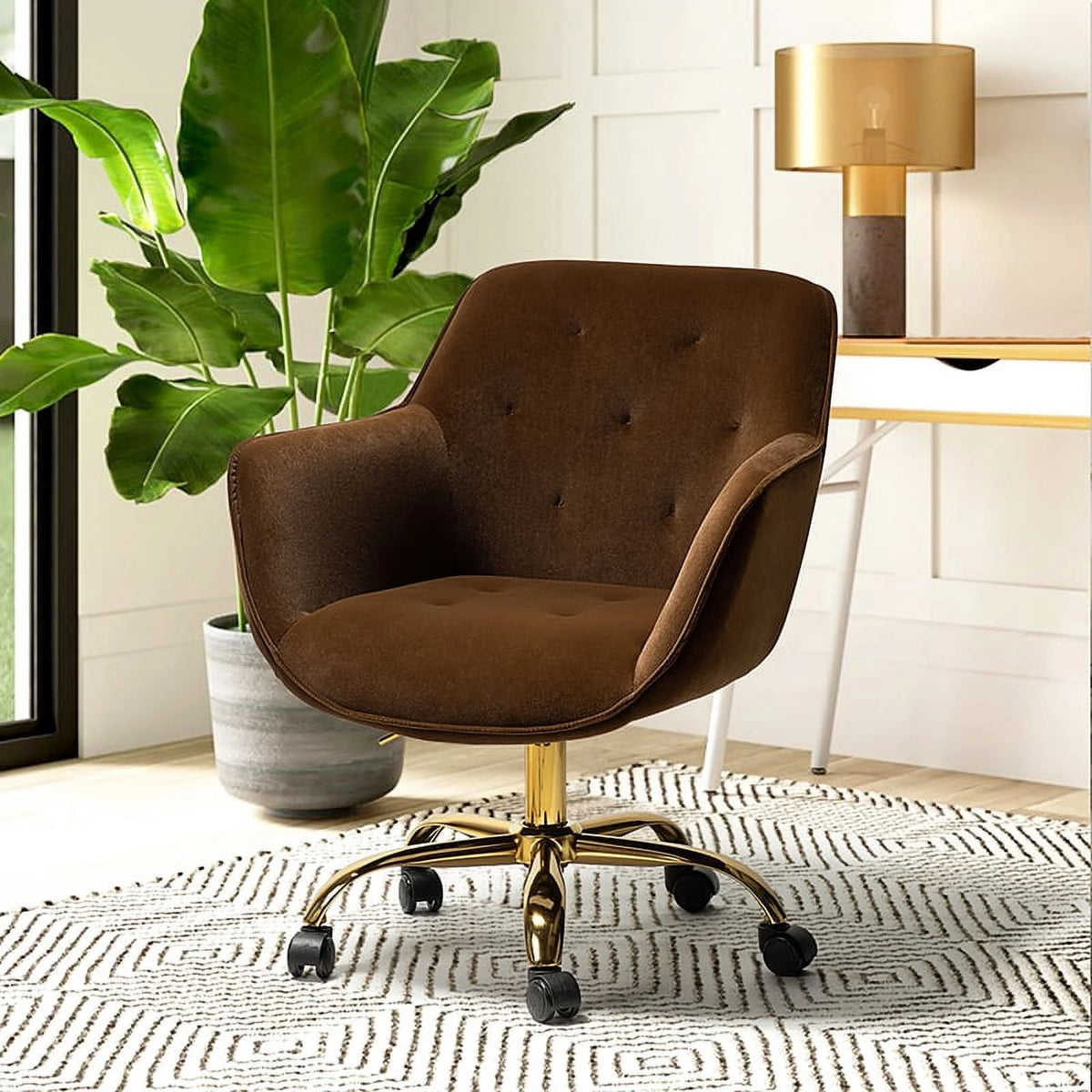 Brown Velvet Tufted Swivel Task Chair X130537