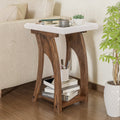 Rustic Tray Top End Table White Brown Rectangle Q7498
